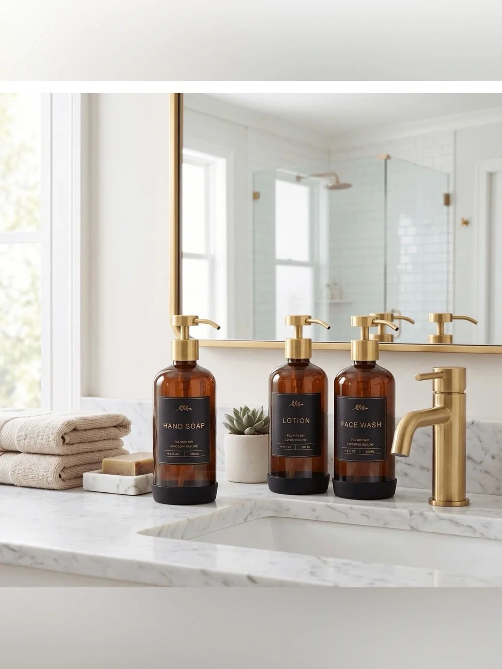 Shower Shampoo Dispenser Set, Reusable Shampoo and Conditioner Bottles
